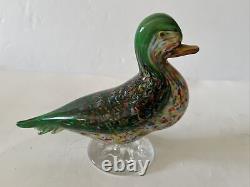 Vintage Murano La Tour d'Argent Multicolored Glass Duck 6.5L Signed