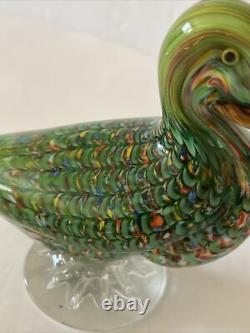 Vintage Murano La Tour d'Argent Multicolored Glass Duck 7L Signed