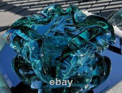 Vintage Murano Large Glass Art Folded Aqua Blue 5lb Eye Stopper