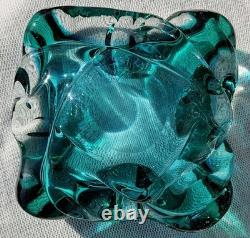 Vintage Murano Large Glass Art Folded Aqua Blue 5lb Eye Stopper