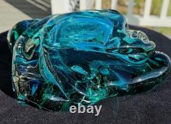 Vintage Murano Large Glass Art Folded Aqua Blue 5lb Eye Stopper