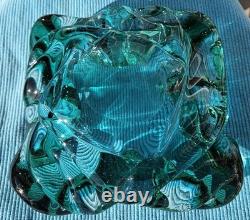Vintage Murano Large Glass Art Folded Aqua Blue 5lb Eye Stopper
