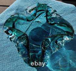 Vintage Murano Large Glass Art Folded Aqua Blue 5lb Eye Stopper