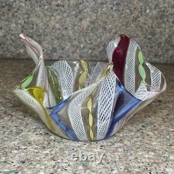 Vintage Murano Latticino Art Glass Small Colorful Candy Dish