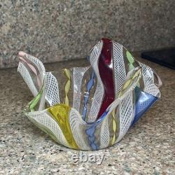 Vintage Murano Latticino Art Glass Small Colorful Candy Dish