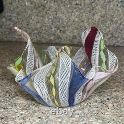 Vintage Murano Latticino Art Glass Small Colorful Candy Dish