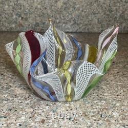 Vintage Murano Latticino Art Glass Small Colorful Candy Dish