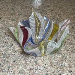 Vintage Murano Latticino Art Glass Small Colorful Candy Dish