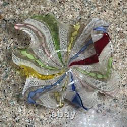 Vintage Murano Latticino Art Glass Small Colorful Candy Dish