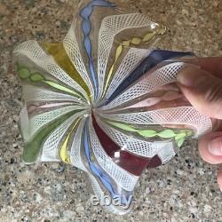 Vintage Murano Latticino Art Glass Small Colorful Candy Dish