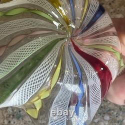 Vintage Murano Latticino Art Glass Small Colorful Candy Dish