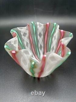 Vintage Murano Latticino Art Satin Glass Ribbon Handkerchief Vase Venetian MCM