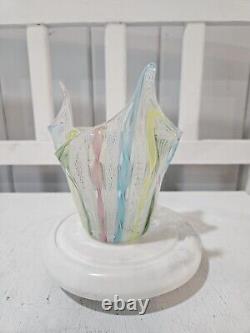 Vintage Murano Latticino Lace Multicolor Glass Hankerchief Vase 5