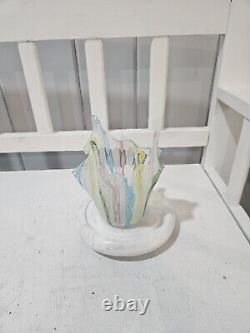 Vintage Murano Latticino Lace Multicolor Glass Hankerchief Vase 5