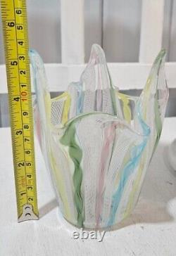 Vintage Murano Latticino Lace Multicolor Glass Hankerchief Vase 5