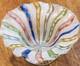 Vintage Murano Latticino Ribbon Gold Adventurine Footed Glass Bowl, Candy Dish