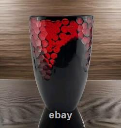 Vintage Murano Lava Glass Vase Italian Art Red Black Label 10T