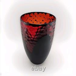Vintage Murano Lava Glass Vase Italian Art Red Black Label 10T