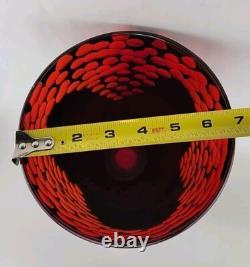 Vintage Murano Lava Glass Vase Italian Art Red Black Label 10T
