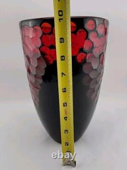 Vintage Murano Lava Glass Vase Italian Art Red Black Label 10T