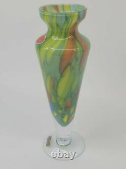 Vintage Murano Lavorazione Arte Orig Tags Italy Yellow Green Spaltter Glass Vase