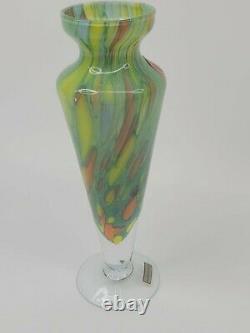 Vintage Murano Lavorazione Arte Orig Tags Italy Yellow Green Spaltter Glass Vase
