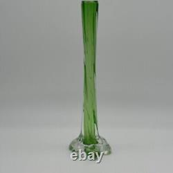 Vintage Murano Like Geometric Elephant Foot Green Cased Italian Glass Bud Vase