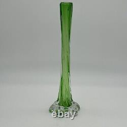 Vintage Murano Like Geometric Elephant Foot Green Cased Italian Glass Bud Vase