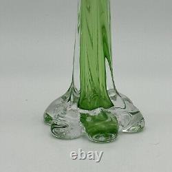 Vintage Murano Like Geometric Elephant Foot Green Cased Italian Glass Bud Vase