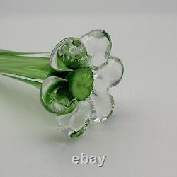 Vintage Murano Like Geometric Elephant Foot Green Cased Italian Glass Bud Vase