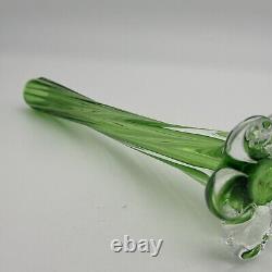 Vintage Murano Like Geometric Elephant Foot Green Cased Italian Glass Bud Vase