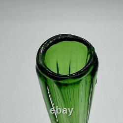 Vintage Murano Like Geometric Elephant Foot Green Cased Italian Glass Bud Vase