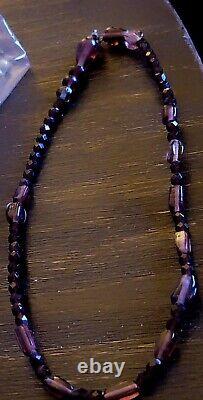 Vintage Murano Like Glass Bead Silver Necklace