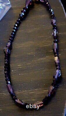 Vintage Murano Like Glass Bead Silver Necklace