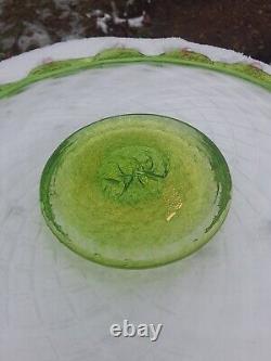 Vintage Murano Lime Green Gold Infused Pink Rosettes Optic Low Cake Stand