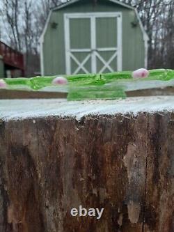 Vintage Murano Lime Green Gold Infused Pink Rosettes Optic Low Cake Stand