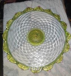 Vintage Murano Lime Green Gold Infused Pink Rosettes Optic Low Cake Stand