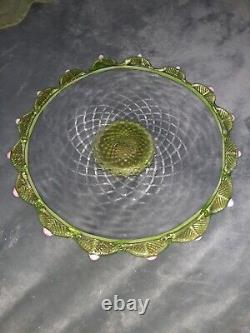 Vintage Murano Lime Green Gold Infused Pink Rosettes Optic Low Cake Stand