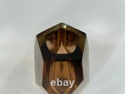 Vintage Murano Mandruzzato Crystal Amber Faceted HEAVY Glass 8 Flower Bud Vase