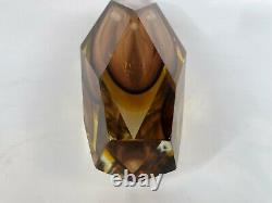 Vintage Murano Mandruzzato Crystal Amber Faceted HEAVY Glass 8 Flower Bud Vase