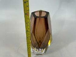 Vintage Murano Mandruzzato Crystal Amber Faceted HEAVY Glass 8 Flower Bud Vase