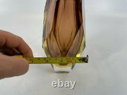 Vintage Murano Mandruzzato Crystal Amber Faceted HEAVY Glass 8 Flower Bud Vase