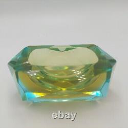 Vintage Murano Mandruzzato Faceted Sommerso Art Glass Block Italy Bowl STUNNING