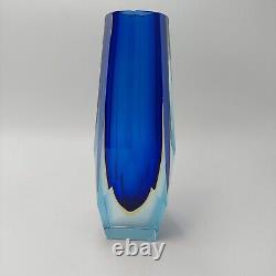 Vintage Murano Mandruzzato Faceted Sommerso Art Glass Block Italy Vase STUNNING