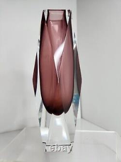 Vintage Murano Mandruzzato Faceted Vase Purple 8.25 Italy Art Glass MCM