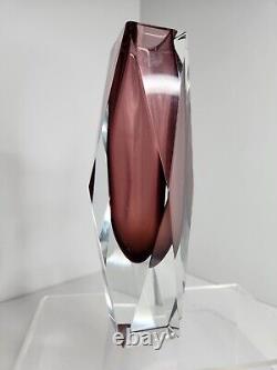 Vintage Murano Mandruzzato Faceted Vase Purple 8.25 Italy Art Glass MCM