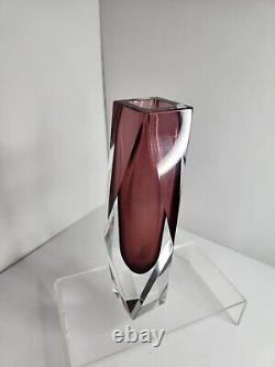 Vintage Murano Mandruzzato Faceted Vase Purple 8.25 Italy Art Glass MCM