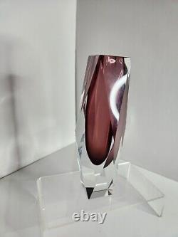 Vintage Murano Mandruzzato Faceted Vase Purple 8.25 Italy Art Glass MCM