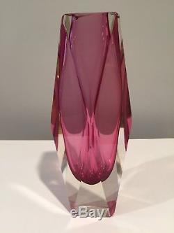 Vintage Murano Mandruzzato Italy Sommerso Faceted Glass Vase