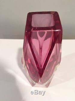 Vintage Murano Mandruzzato Italy Sommerso Faceted Glass Vase